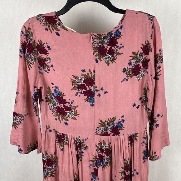 Brass & Roe Called to Surf Dress Small Pink Rose Floral Mauve 3/4 Sleeve Midi - Picture 5 of 13